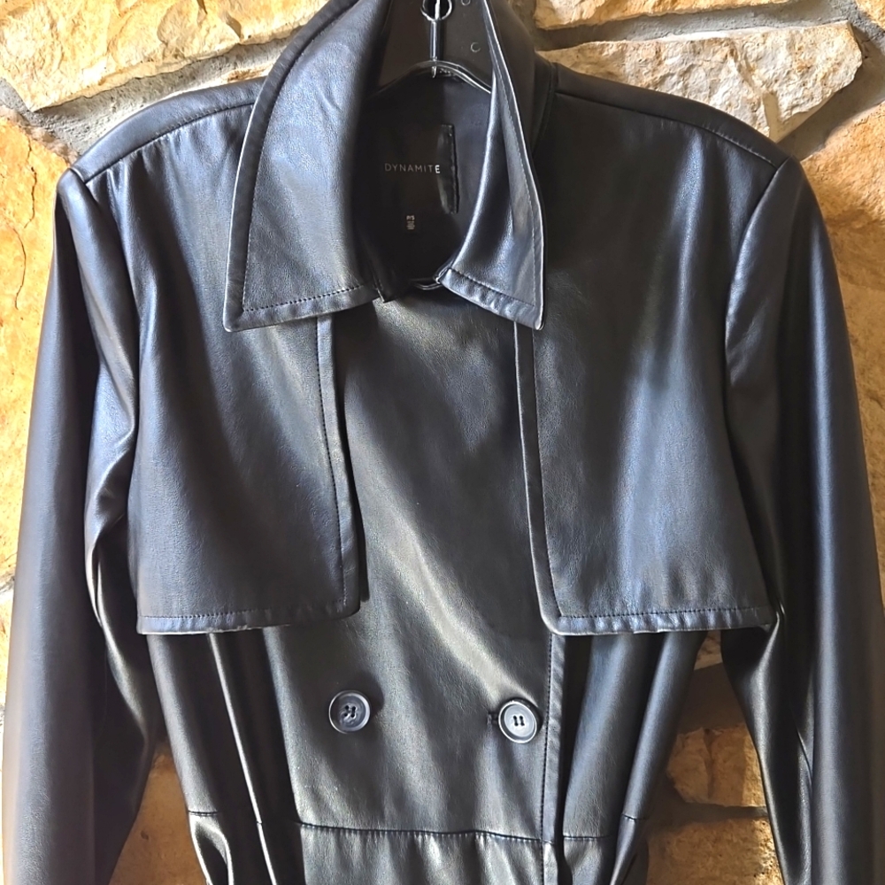Faux leather trench coat